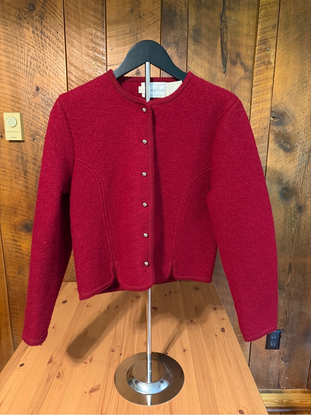 Vintage Red Boiled Wool Cardigan Jacket 10 Twee Dark Academia Prep Cottagecore